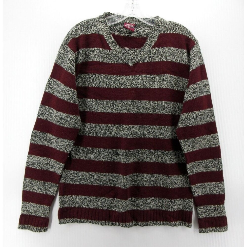 VINTAGE Ferruche Sweater Medium Red Pullover Striped Casual V-Neck 90s